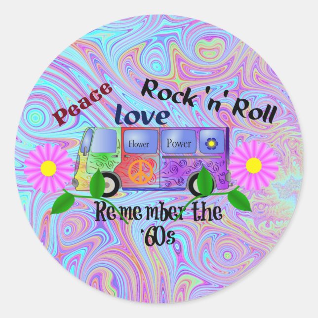 Remember the Sixties, psychedelic design, Classic Round Sticker (Front)
