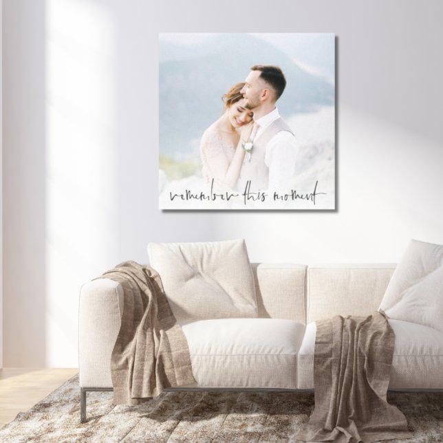 Remember This Moment Script Couple Photo Wedding C Canvas Print (Creator Uploaded)