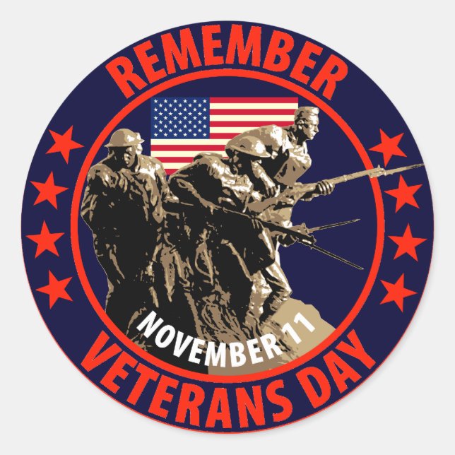 Remember Veterans Day Classic Round Sticker (Front)