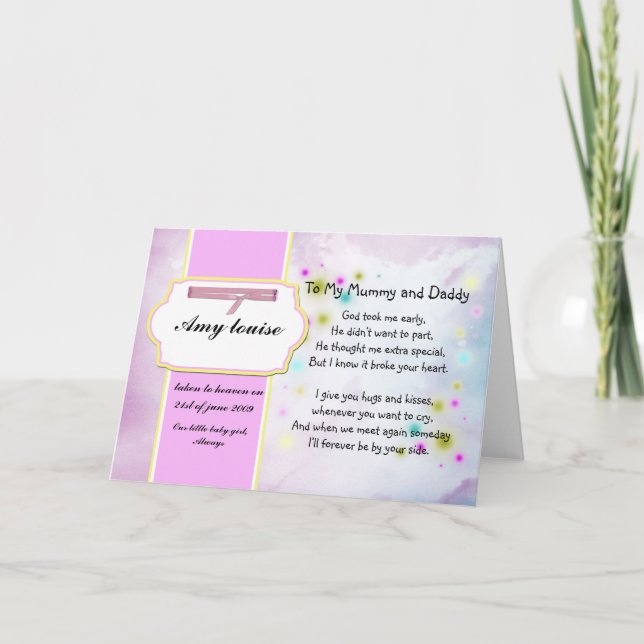 Rememberance card for baby girl or child (Front)
