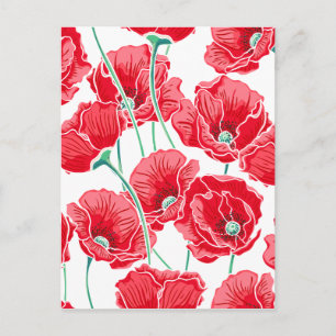 Rememberance red poppy field floral pattern postcard