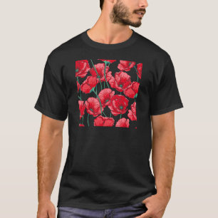 Rememberance red poppy field floral pattern T-Shirt