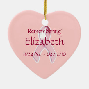"Remembering____" Breast Cancer Awareness Ribbon Ceramic Ornament