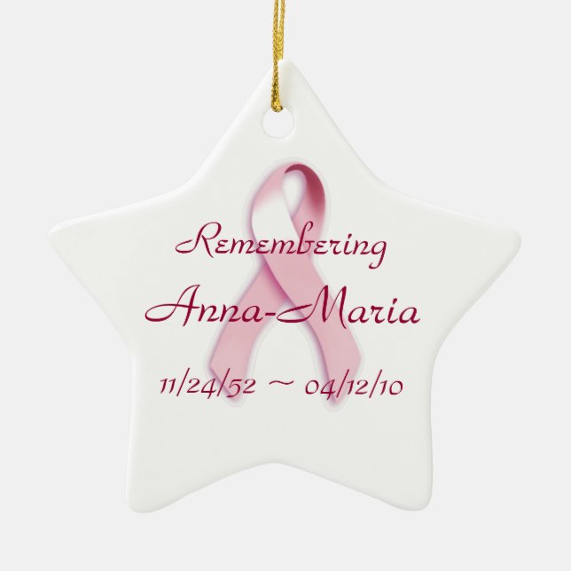 "Remembering____" Breast Cancer Awareness Ribbon Ceramic Ornament (Front)