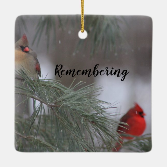 Remembering Cardinal Ceramic Ornament (Back)