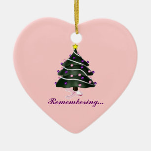 "Remembering.." Christmas Tree/Breast Cancer Aware Ceramic Ornament