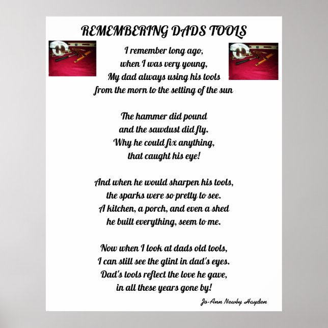 REMEMBERING DADS TOOLS POEM poster (Front)