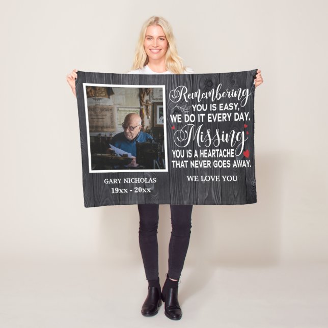 Remembering You Memorial Quote Personalized Photo Fleece Blanket (In Situ)