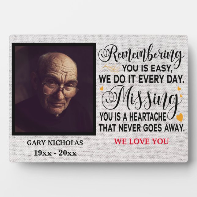 Remembering You Memorial Quote Personalized Photo Plaque (Front)