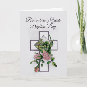 Remembering Your Baptism Day, Cross and Roses Card