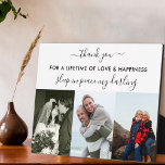 Remembrance 3 Photo Collage White Custom Plaque<br><div class="desc">Create your own remembrance photo plaque in loving memory of your special someone, using 3 of your happiest pictures. The wording is fully editable - it currently reads "thank you - for a lifetime of love & happiness - sleep in peace my darling". The photo template is also set up...</div>