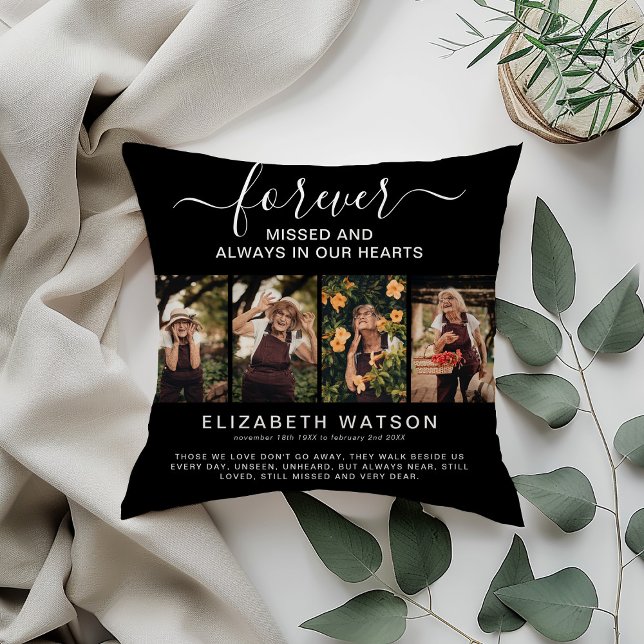Remembrance 4 Photo Collage Forever in Our Hearts Throw Pillow (Creator Uploaded)
