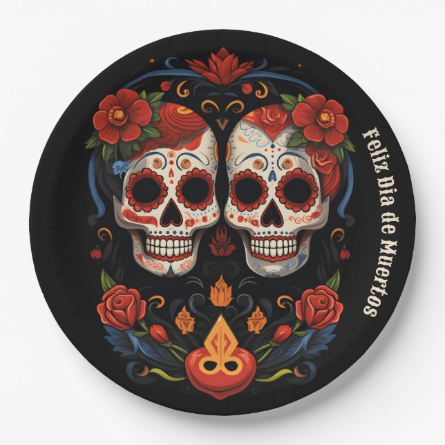  🌹Remembrance Blooms: Dia de Muertos Tribute 🌹 Paper Plate (Front)