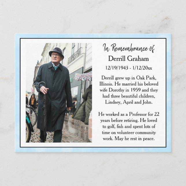 Remembrance Card for Funeral Or Memorial Keepsake (Front)