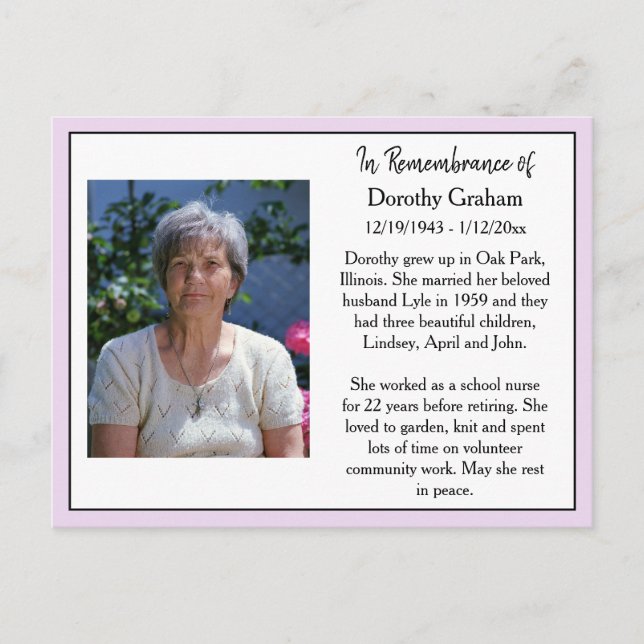 Remembrance Card for Funeral Or Memorial Keepsake (Front)