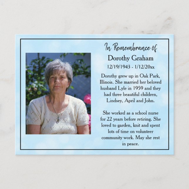 Remembrance Card for Funeral Or Memorial Keepsake (Front)