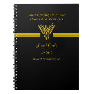 Remembrance Condolence book, golden rising phoenix Notebook