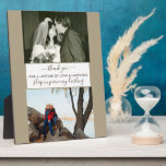 Remembrance Custom 2 Photo Beige Brown Plaque<br><div class="desc">Remembrance photo plaque in loving memory of your special someone, using 2 of your happiest pictures. The wording is fully editable - it currently reads "thank you - for a lifetime of love & happiness - sleep in peace my darling". The design has a neutral color palette in beige brown...</div>