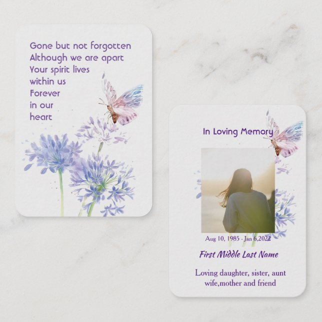 Remembrance Custom Memorial Keepsake Butterfly Business Card (Front/Back)