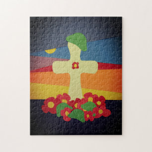 Remembrance Day Fallen Soldier Grave Red Poppies  Jigsaw Puzzle