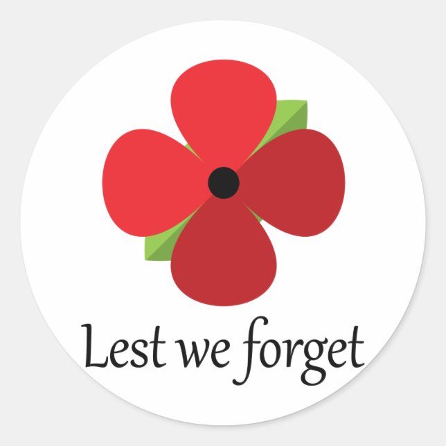 Remembrance Day Lest We Forget. Classic Round Sticker (Front)