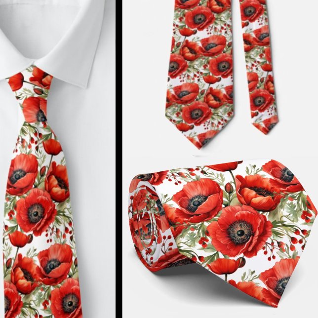Remembrance Day Red Poppies Poppy Floral Neck TIe (Creator Uploaded)
