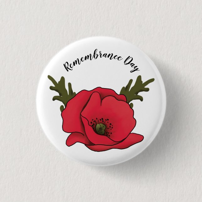 Remembrance Day Red Poppy Button Pin (Front)