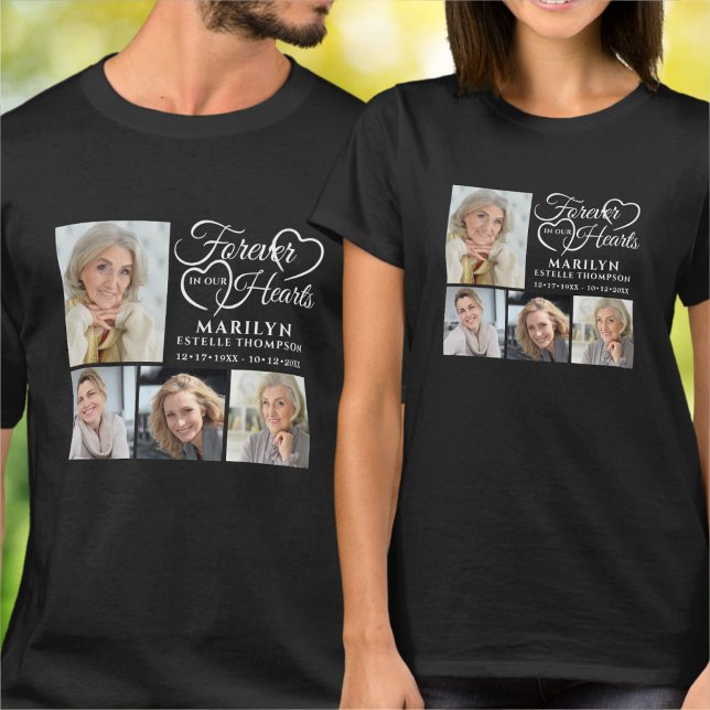 Remembrance FOREVER IN OUR HEARTS 4 Photo Memorial T-Shirt (Creator Uploaded)