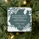 Remembrance Grateful Memories Quote Greenery Photo Ceramic Ornament<br><div class="desc">A true keepsake of someone who you miss terribly. Ornament in dark red with winter greenery framing a quote "Like a bird singing in the rain, let grateful memories service in time of sorrow" by Robert Lous Stevenson</div>