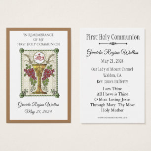 Remembrance Holy Card Chalice First Holy Communion