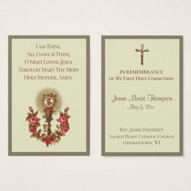 Remembrance Holy Card Chalice First Holy Communion (Front & Back)