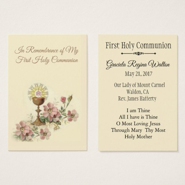 Remembrance Holy Card Chalice First Holy Communion (Front & Back)