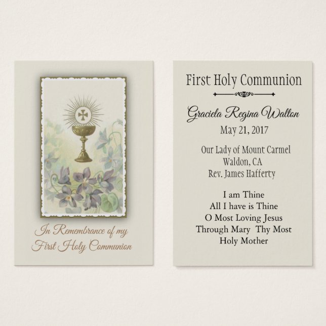 Remembrance Holy Card for First Holy Communion (Front & Back)
