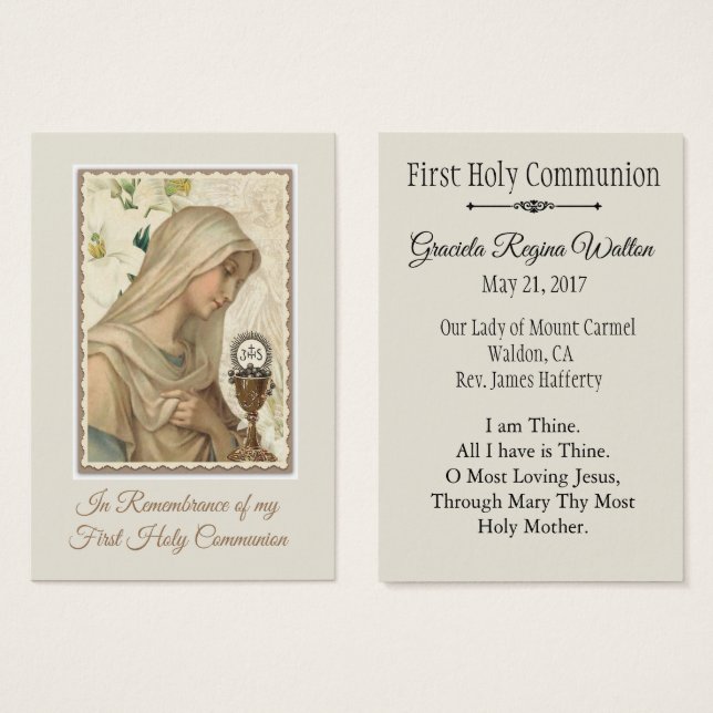Remembrance Holy Card for First Holy Communion (Front & Back)