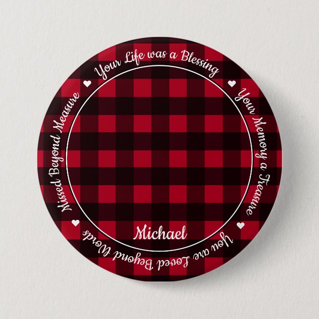 Remembrance Keepsake Red Plaid 2 Photo Memorial 3 Inch Round Button (Front)