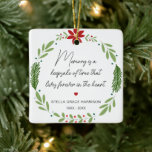 Remembrance Memory Is A Keepsake Greenery Photo Ceramic Ornament<br><div class="desc">A true keepsake of someone who you miss terribly. Ornament with winter greenery framing a quote " "Memory is a keepsake of time that lives forever in the heart"</div>