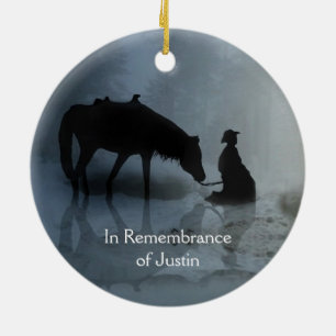 Remembrance Name Cowboy and Horse Memorial Ceramic Ornament