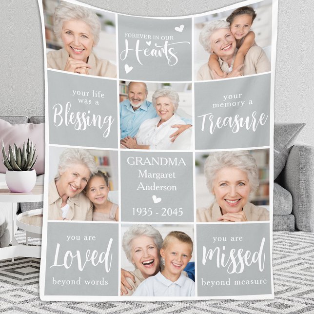 Remembrance Personalized 6 Photo Collage Memorial Fleece Blanket (Creator Uploaded)