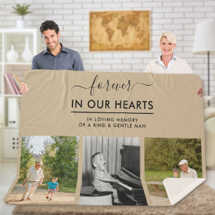 Remembrance Photo Collage Forever in Hearts Beige Sherpa Blanket