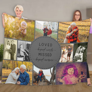 Remembrance Photo Collage Loved Beyond Words Grey Fleece Blanket