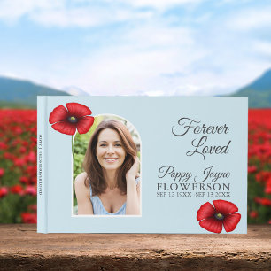 Remembrance Poppy Blue Funeral Memorial Guest Book