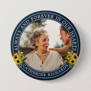 Remembrance Sunflower Florals Photo Memorial 3 Inch Round Button
