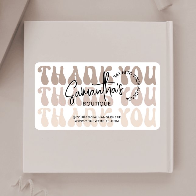 Remerciement pour achat d'affaires beige rétro (Add the finishing touch to your parcels with these trendy beige & white business thank you stickers)