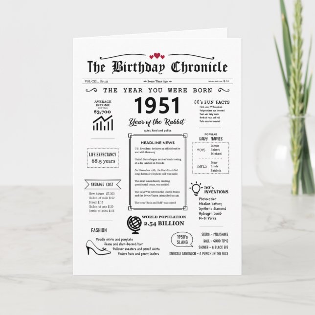 Remerciements 1951 L'Année De Votre Naissance Carte D'Anniversai (Devant)