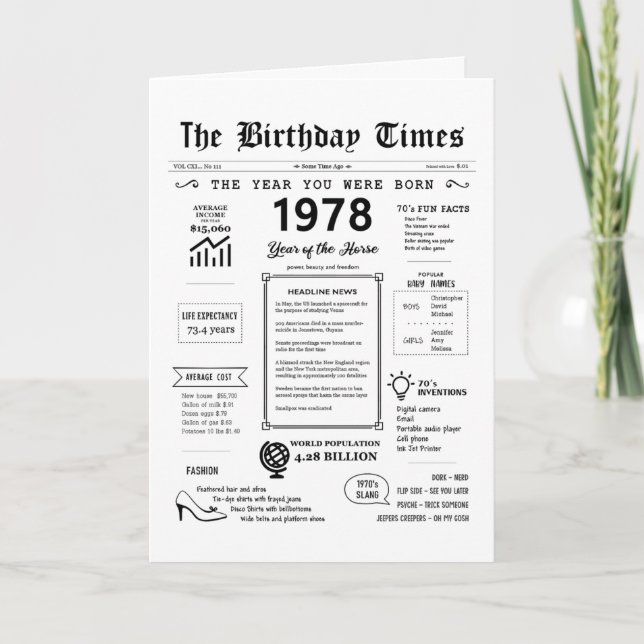 Remerciements 1978 L'Année De Votre Naissance Carte D'Anniversai (Devant)