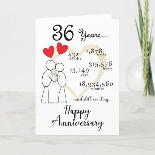 Remerciements 36e anniversaire de Mariage Carte avec ballons car