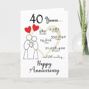 Remerciements 40e anniversaire de Mariage Carte avec ballons car