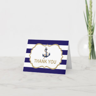 Remerciements Ahoy Nautical Navy Blue Stripes Carte de remerciem