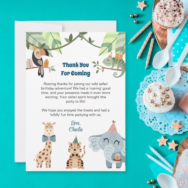 Remerciements Animal de fête safari, carte de remerciement pour  (Créateur téléchargé)