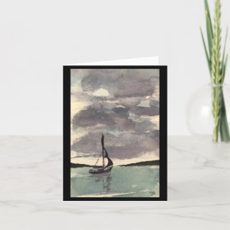 Remerciements Art original de bateau à voile sur carte blanche